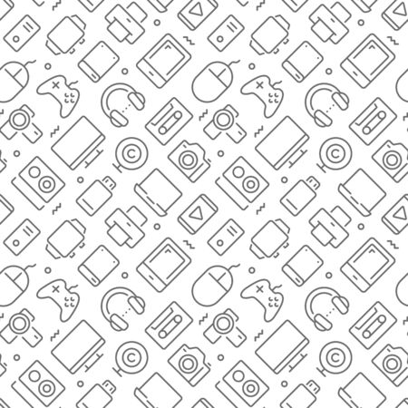 Devices related seamless pattern with outline iconsのイラスト素材
