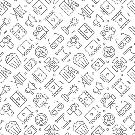 Movie related seamless pattern with outline iconsのイラスト素材