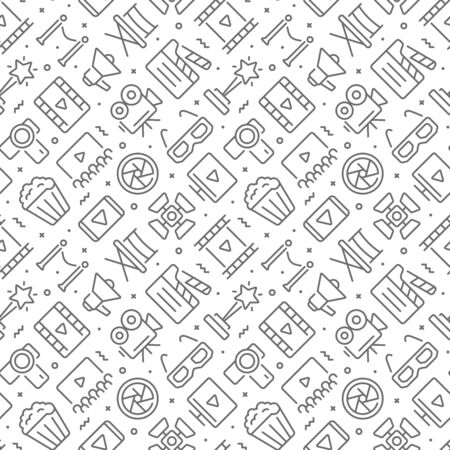 Movie related seamless pattern with outline iconsのイラスト素材