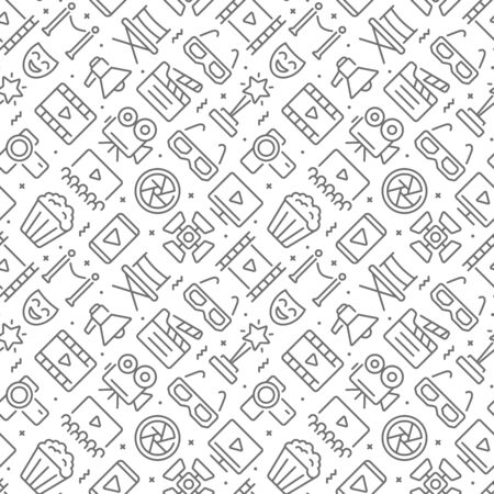Movie related seamless pattern with outline iconsのイラスト素材