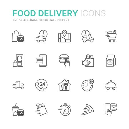 Collection of food delivery related line icons. 48x48 Pixel Perfect. Editable strokeのイラスト素材