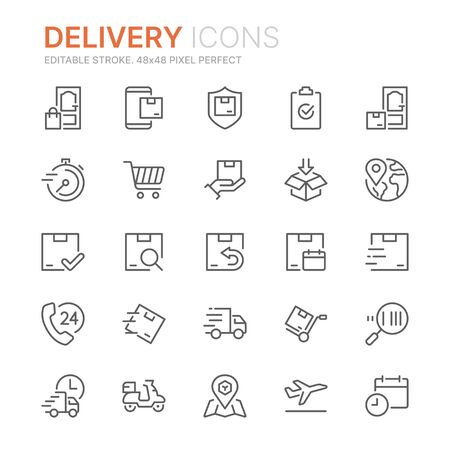 Collection of delivery related line icons.のイラスト素材