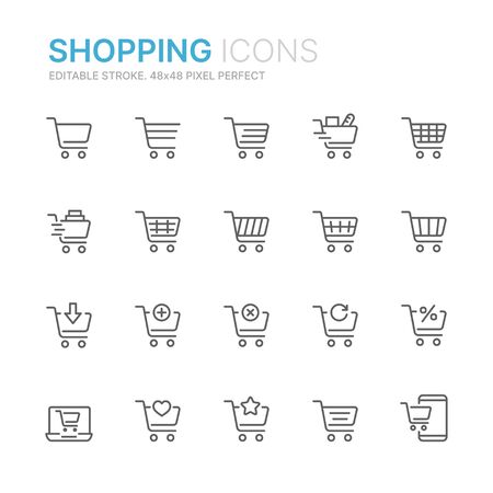Shopping related seamless pattern with outline iconsのイラスト素材