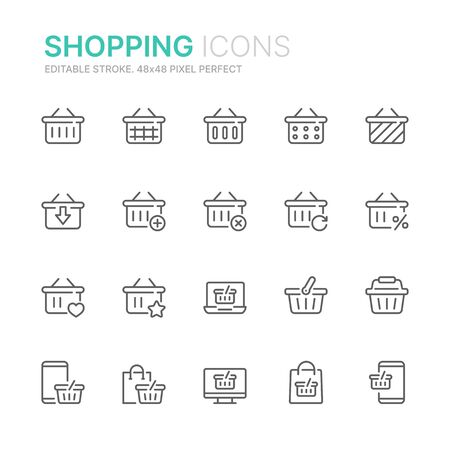 Shopping related seamless pattern with outline iconsのイラスト素材