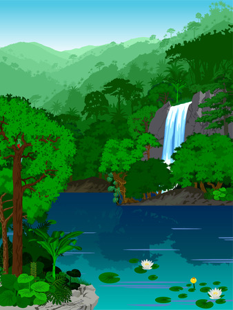 Vector Illustration rainforest jungle lakeのイラスト素材