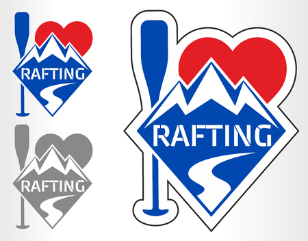 rafting emblem labels with mountains. I love rafting.のイラスト素材