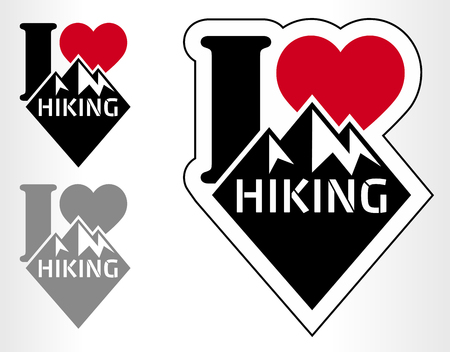 hiking emblem labels with mountains. I love hikingのイラスト素材