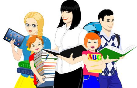 Teacher and school kids and studentsのイラスト素材