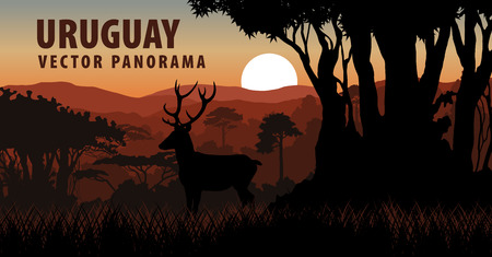 Vector panorama with deer in forest - Uruguay, South Americaのイラスト素材
