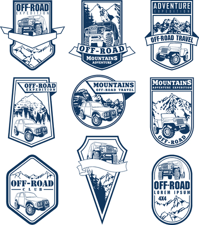 set of off-road labels sketchのイラスト素材