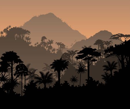 Vector tropical rainforest Jungle backgroundのイラスト素材