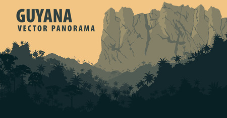 Vector panorama with Jungle Rainforest and Tepui - Guyana, South Americaのイラスト素材