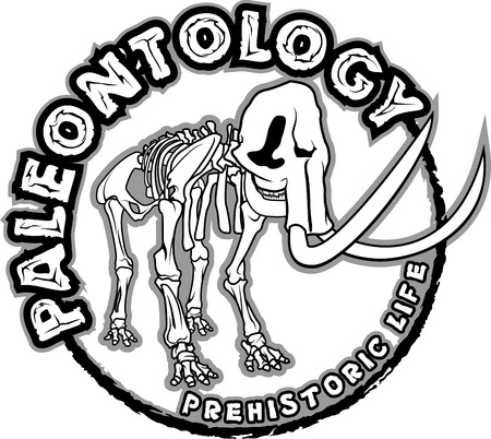 Mammoth skeleton Vector Logo emblem. T-shirt illustration concept insignia design template. Vintage Paleontology Prehistoric label.のイラスト素材