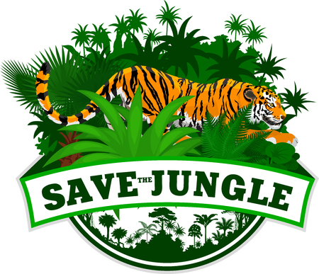 Vector Jungle Emblem with tigerのイラスト素材