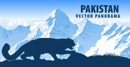 vector panorama of Pakistan with mountains snow leopardのイラスト素材
