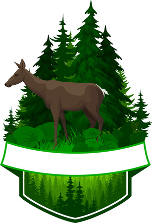 vector woodland emblem with deerのイラスト素材