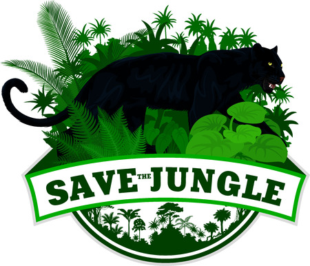 Vector jungle emblem with black panther leopard jaguarのイラスト素材