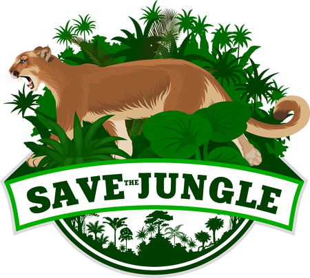 Vector jungle emblem with mountain lion cougarのイラスト素材