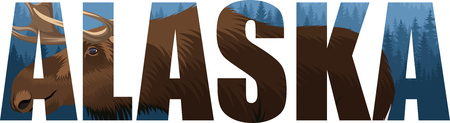 vector Alaska - American state word with mooseのイラスト素材