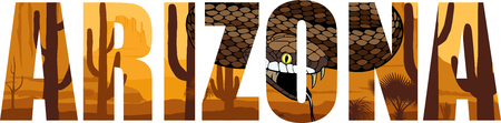 Vector Arizona - American state word with rattlesnake in desert.のイラスト素材