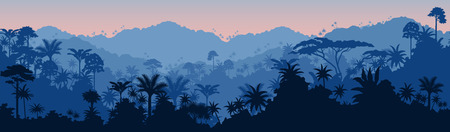 Vector horizontal seamless tropical rainforest Jungle backgroundのイラスト素材