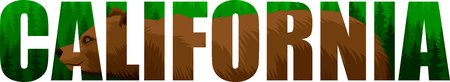 vector California - American state word with grizzly bearl and mountains forestland forestのイラスト素材