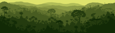 Vector horizontal seamless tropical rainforest Jungle backgroundのイラスト素材