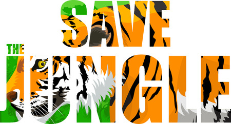 Vector tropical rainforest illustration with tigerのイラスト素材