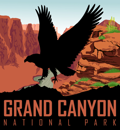 Vector Colorado river in Grand Canyon National Park with bald eagleのイラスト素材
