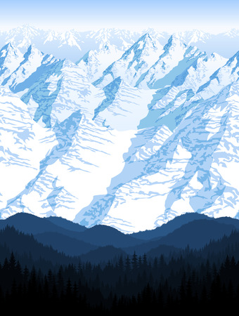 seamless blue beautiful mountains with forest panorama patternのイラスト素材