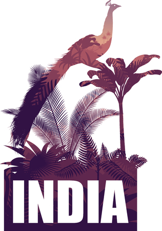 vector india illustration with male peacock peafowlのイラスト素材