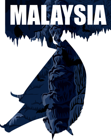 vector malaysia illustration with carst cave and batsのイラスト素材