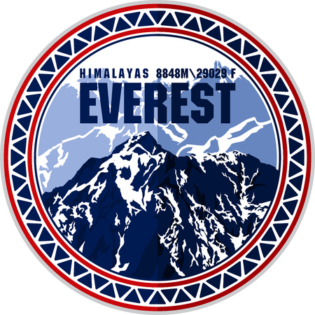 Vector Everest mountain logo. Emblem with highest peack in world. Mountaineering label illustration.のイラスト素材