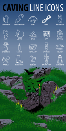 set of cave lines and batsのイラスト素材