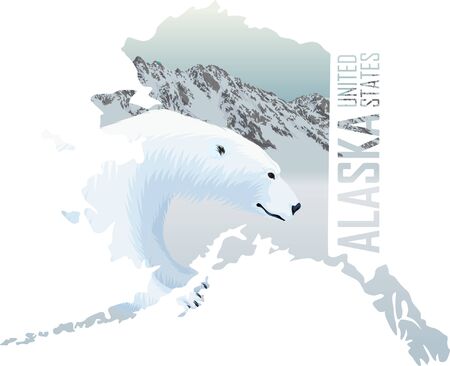 vector Alaska - American state map with polar bearのイラスト素材