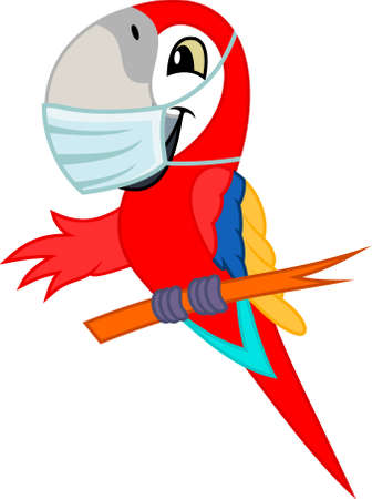 Cute Vector cartoon red scarlet Macaw ara parrot with maskのイラスト素材