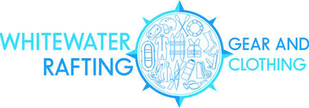 Vector outdoor gear label. Corporate identity template with white water rafting line icons  .のイラスト素材