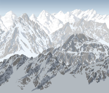 vector winter himalayan karakoram mountainsのイラスト素材