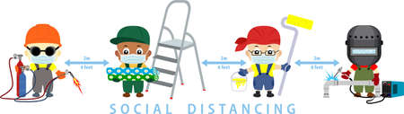 Space for safety and people should be 2 meter apart. Coid-19 Social distancing vector illustration.のイラスト素材