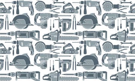 vector seamless background with flat handtools and power tools
