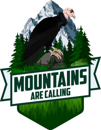The Mountains Are Calling. vector Outdoor Adventure Inspiring Motivation Emblem logo illustration withのイラスト素材