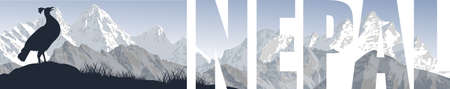 vector panorama of Nepal with himalayan monalのイラスト素材