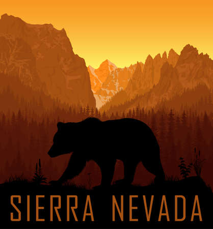 vector Sierra Nevada range mountains with black bearのイラスト素材
