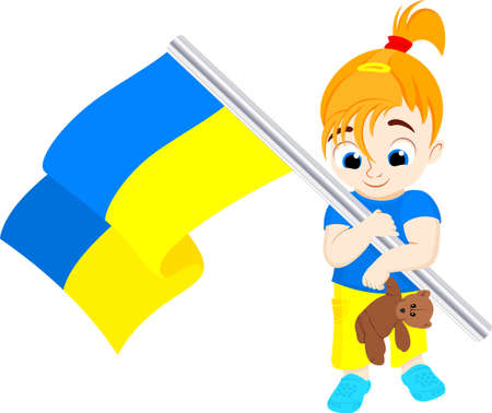 Ukrainian girl with a flag - vector illustrationのイラスト素材