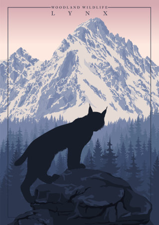vector Canada lynx in mountains woodland forestのイラスト素材
