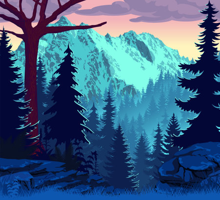 Vector sticker - tropical rainforest Jungle with giant panda and butterfliesのイラスト素材