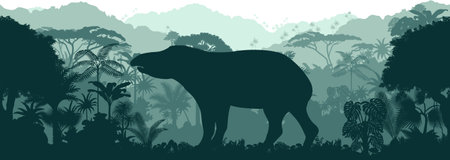 Vector horizontal seamless tropical rainforest Jungle background with tapirのイラスト素材