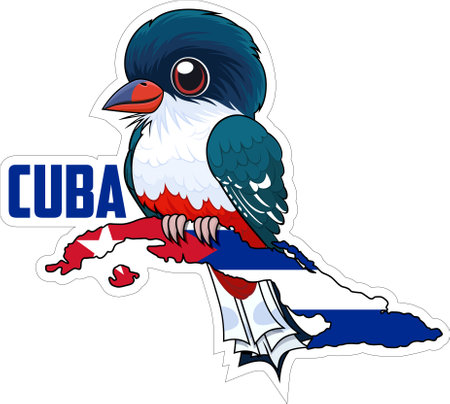 Vector sticker with Cuban trogon and Cuba mapのイラスト素材
