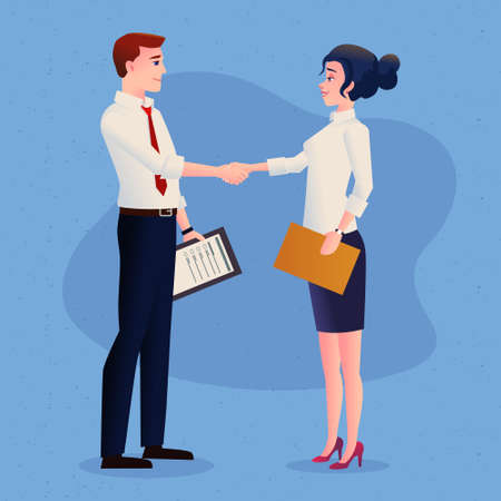 Business Deal Handshake. Business man shaking hands with business womanのイラスト素材