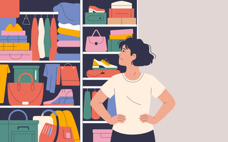 Woman in the clothes store shelf design of Shopping commerce and market theme Vector illustrationのイラスト素材